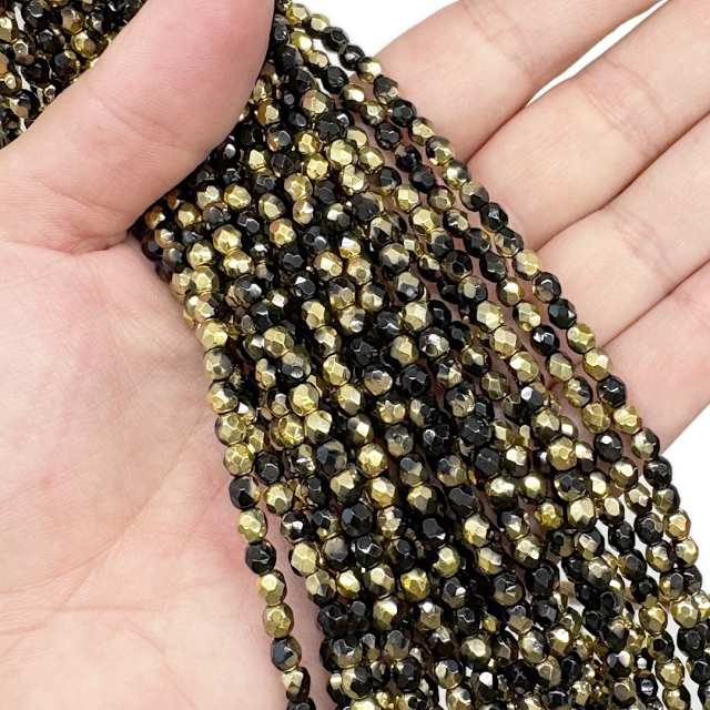 CRISTAL CHECO FACETADO 4MM NEGRO-DORADO (X TIRA)