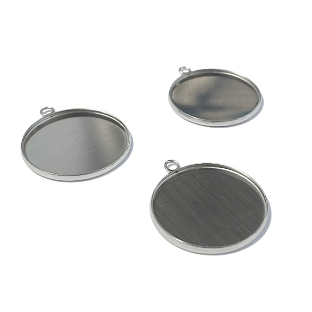 BASE MEDALLA REDONDA (25MM INTERIOR)  ACERO - PARA RESINA