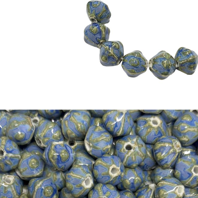 CERAMICA CALABAZA ROMBO 11X13MM - AZUL Y VERDE