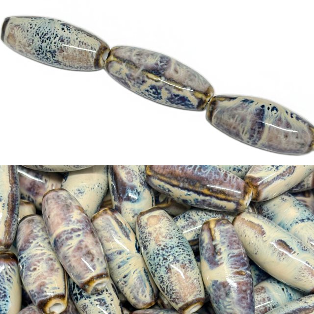CERAMICA OVAL 30X12MM - BEIGE, CELESTE Y VIOLETA