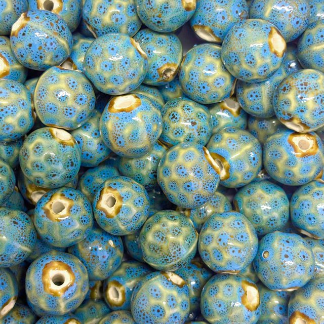 CERAMICA BOLITA IRREGULAR 16MM - TURQUESA Y VERDE