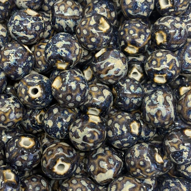 CERAMICA BOLITA IRREGULAR 16MM - BEIGE, MARRON Y AZUL