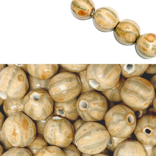 CERAMICA BOLITA IRREGULAR 17MM - BEIGE Y VERDE